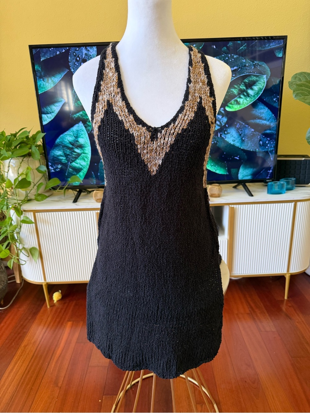 Free People Black Chunky Knit Halter Sweater Tunic